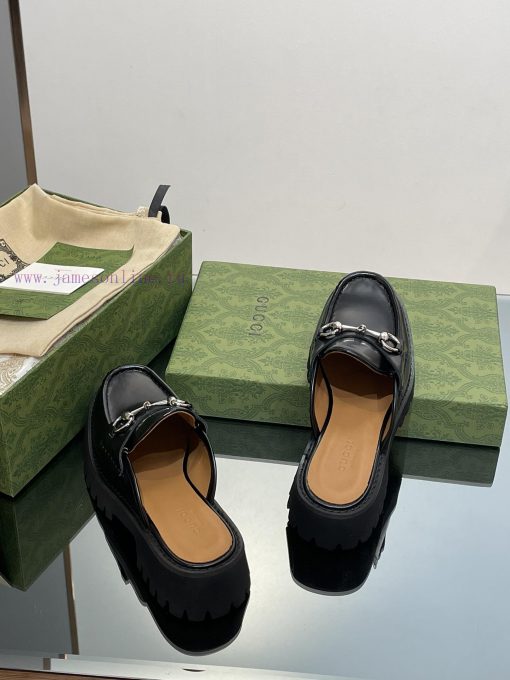 2023 Latest GUCCI Silver Palladium Horseneck Buckle Thick Bottom Lefu Slippers Purchasing Gri6bzcih9 - Image 5