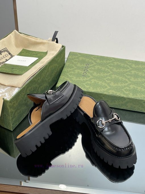 2023 Latest GUCCI Silver Palladium Horseneck Buckle Thick Bottom Lefu Slippers Purchasing Gri6bzcih9 - Image 8