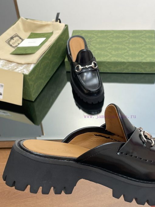 2023 Latest GUCCI Silver Palladium Horseneck Buckle Thick Bottom Lefu Slippers Purchasing Gri6bzcih9 - Image 9