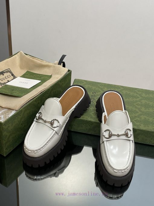 2023 Latest GUCCI Silver Palladium Horseneck Buckle Thick Bottom Lefu Slippers Purchasing Grg8575vdn