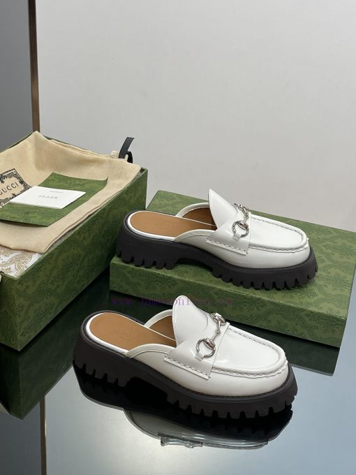2023 Latest GUCCI Silver Palladium Horseneck Buckle Thick Bottom Lefu Slippers Purchasing Grg8575vdn - Image 4