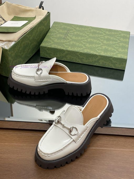 2023 Latest GUCCI Silver Palladium Horseneck Buckle Thick Bottom Lefu Slippers Purchasing Grg8575vdn - Image 6