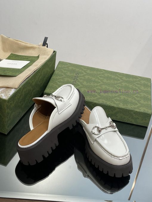 2023 Latest GUCCI Silver Palladium Horseneck Buckle Thick Bottom Lefu Slippers Purchasing Grg8575vdn - Image 8