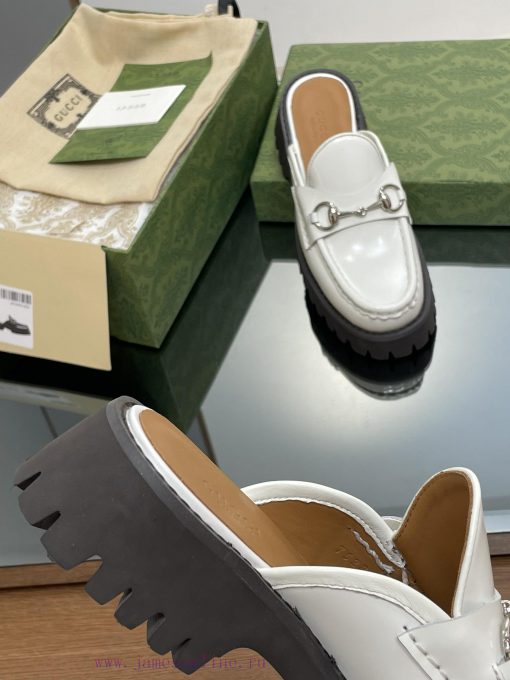 2023 Latest GUCCI Silver Palladium Horseneck Buckle Thick Bottom Lefu Slippers Purchasing Grg8575vdn - Image 9