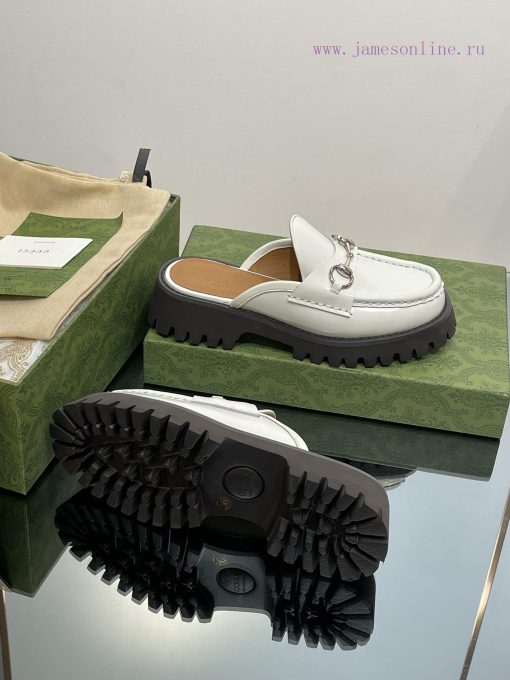 2023 Latest GUCCI Silver Palladium Horseneck Buckle Thick Bottom Lefu Slippers Purchasing Grg8575vdn - Image 10