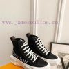 The LV Squad high top sneakers feature a blend of cotton canvas and calf leather trim, with 8wljd5wm