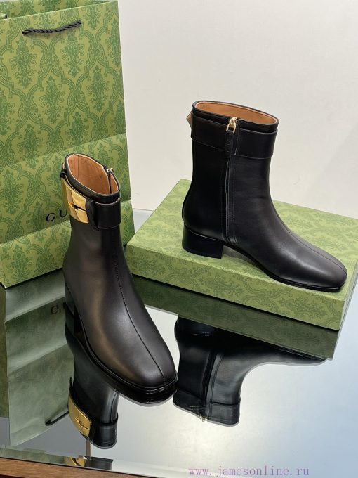 New Gucci Purchasing Grade 2023 New Almond Head Retro G Belt Buckle Ankle Boots Martin Shortlzqqi0kv - Image 2