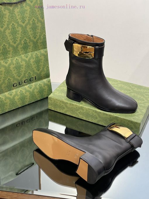 New Gucci Purchasing Grade 2023 New Almond Head Retro G Belt Buckle Ankle Boots Martin Shortlzqqi0kv - Image 10