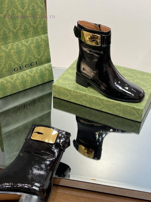 New Gucci Purchasing Grade 2023 New Almond Head Retro G Belt Buckle Ankle Boots Martin Shortgotrfcbu - Image 9