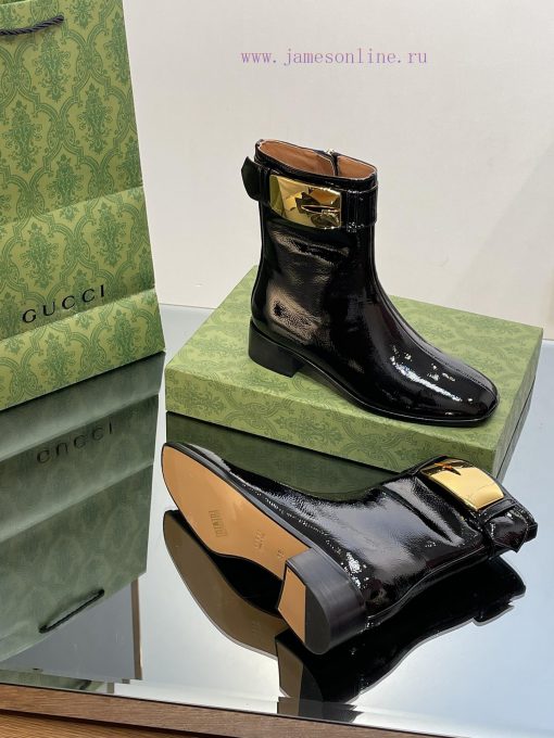 New Gucci Purchasing Grade 2023 New Almond Head Retro G Belt Buckle Ankle Boots Martin Shortgotrfcbu - Image 10