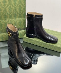 New Gucci Purchasing Grade 2023 New Almond Head Retro Double G Belt Buckle Ankle Boots Marti9d7oqw1a