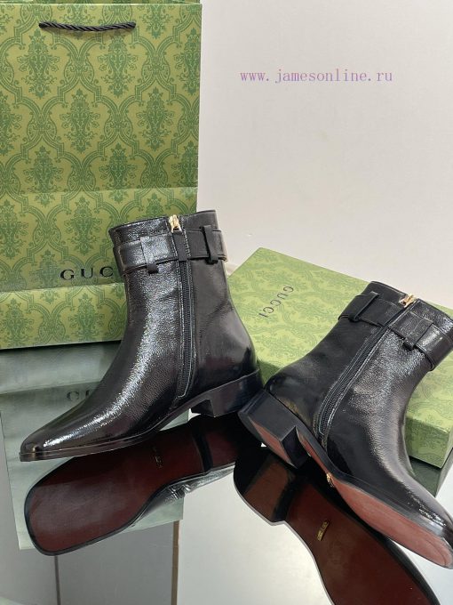 New Gucci Purchasing Grade 2023 New Almond Head Retro Double G Belt Buckle Ankle Boots Marti9d7oqw1a - Image 7