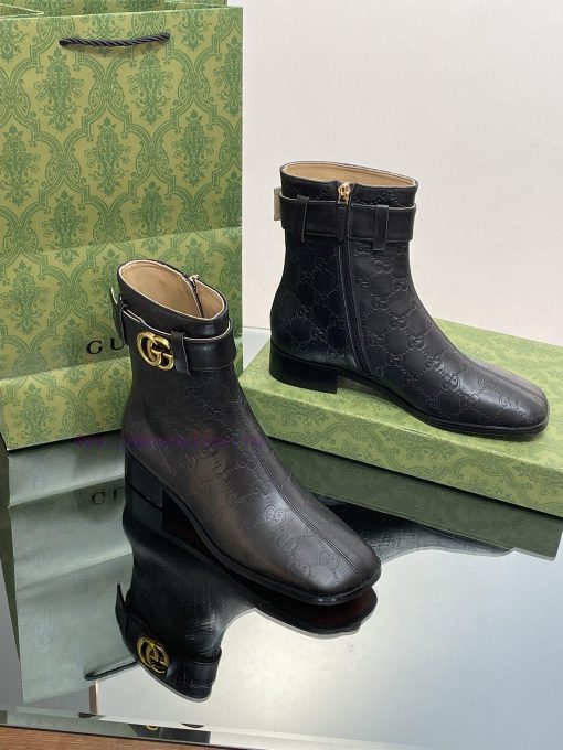 New Gucci Purchasing Grade 2023 New Almond Head Retro Double GG Belt Buckle Ankle Boots Mart8sgch0r1 - Image 2
