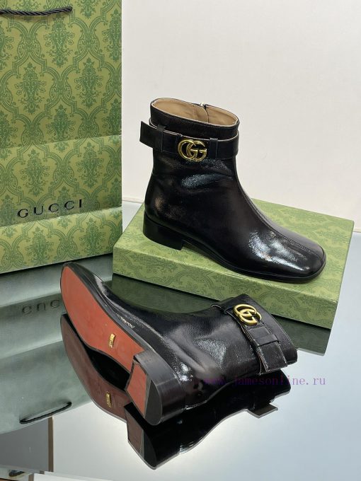 New Gucci Purchasing Grade 2023 New Almond Head Retro Double G Belt Buckle Ankle Boots Marti9d7oqw1a - Image 10