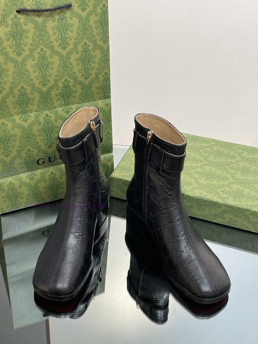 New Gucci Purchasing Grade 2023 New Almond Head Retro Double GG Belt Buckle Ankle Boots Mart8sgch0r1 - Image 3