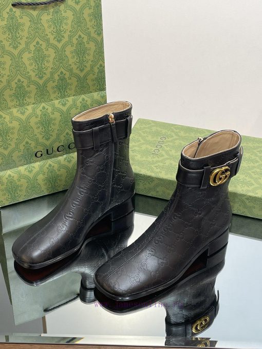 New Gucci Purchasing Grade 2023 New Almond Head Retro Double GG Belt Buckle Ankle Boots Mart8sgch0r1 - Image 4