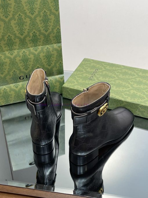 New Gucci Purchasing Grade 2023 New Almond Head Retro Double GG Belt Buckle Ankle Boots Mart8sgch0r1 - Image 5