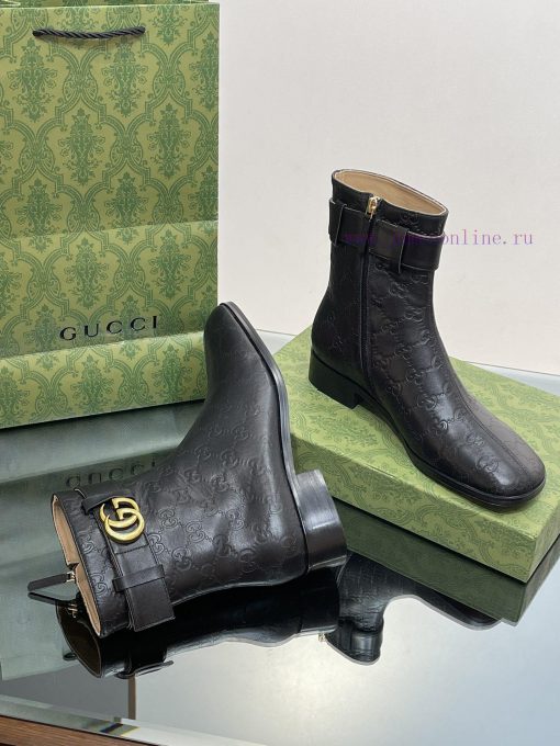 New Gucci Purchasing Grade 2023 New Almond Head Retro Double GG Belt Buckle Ankle Boots Mart8sgch0r1 - Image 8