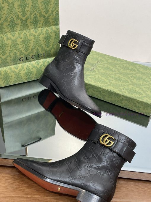 New Gucci Purchasing Grade 2023 New Almond Head Retro Double GG Belt Buckle Ankle Boots Mart8sgch0r1 - Image 9