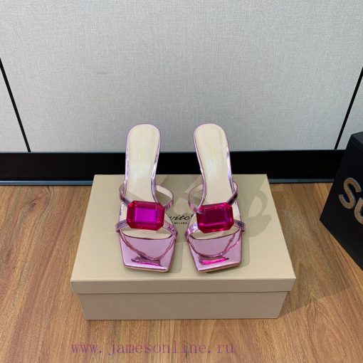 Gianvit Ross large button square toe slippers adhere to the design style of elegant and inte8wi2r2t5 - Image 2