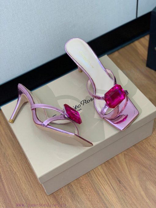 Gianvit Ross large button square toe slippers adhere to the design style of elegant and inte8wi2r2t5 - Image 3
