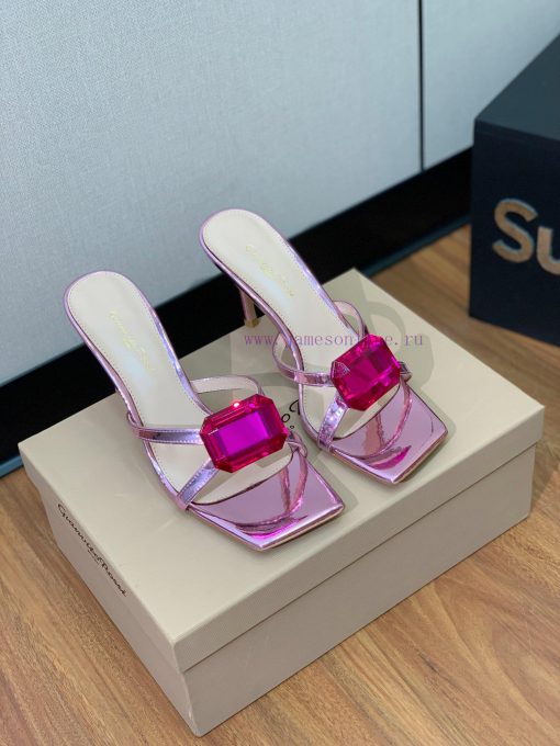 Gianvit Ross large button square toe slippers adhere to the design style of elegant and inte8wi2r2t5 - Image 4