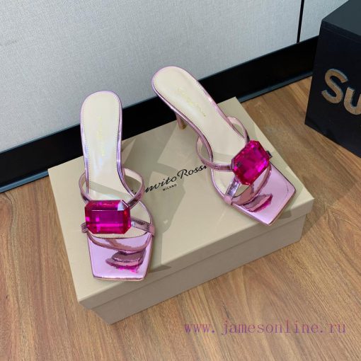 Gianvit Ross large button square toe slippers adhere to the design style of elegant and inte8wi2r2t5 - Image 5