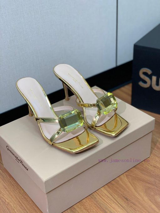 Gianvit Ross large button square toe slippers adhere to the design style of elegant and intew88us8cr - Image 4