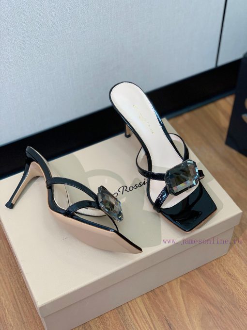 Gianvit Ross large button square toe slippers adhere to the design style of elegant and inte8d2x3h0z - Image 3