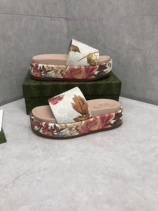 P New official website women's GG Flora thick soled sandalsThe plant pattern with a long histlfcm70n