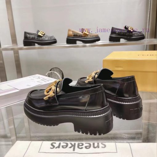 Fendi Domino loafers feature a single kick design with black leather and cowhide material inrlrnztlj - Image 7
