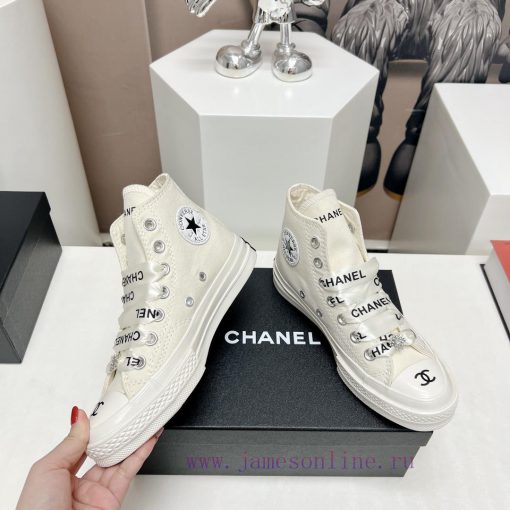 Top tierChanel C Home 2023 vs Spring/Summer Hot Canvas Leisure SeriesThick soled letter canvecgquhli - Image 5