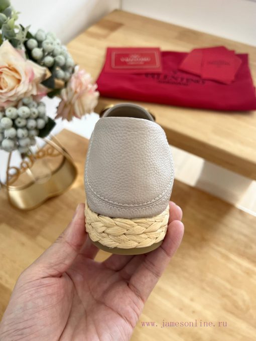 Valentino Garavani/Valentino Rapa Lychee patterned cowhide V-button new fisherman's shoes-Biqnz1s1sh - Image 10