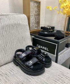 Chanel 2023 Autumn/Winter Velcro Hairy Sandals Hit [Rose] [Rose]Top quality, perfect details51wjqmed