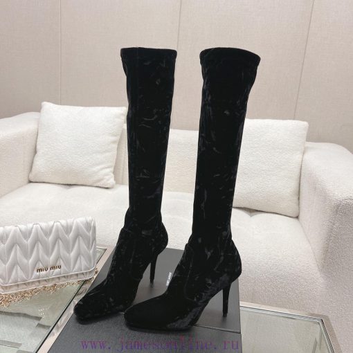 Purchasing levelsaintlaurent  fw23 new arrival～YSL Talia Velvet Boots | Autumn/Winter New Prhfbby4s5 - Image 5