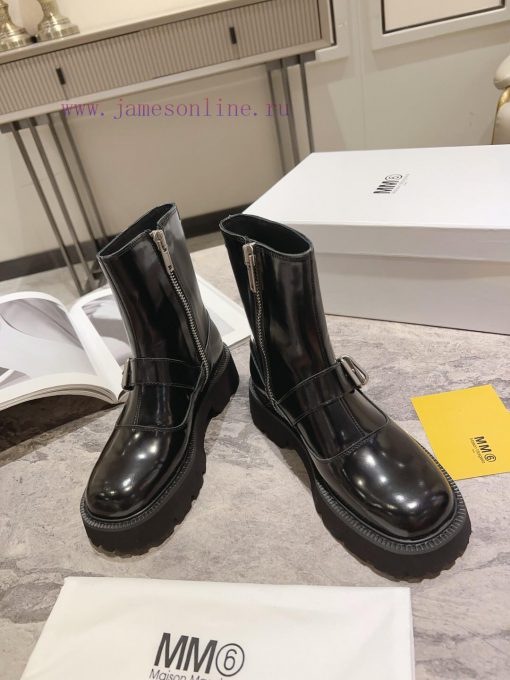 MM6 Magira 2023 new buckle side zipper thick soled short bootsThis round toe side pull up shjm64jlrj - Image 4
