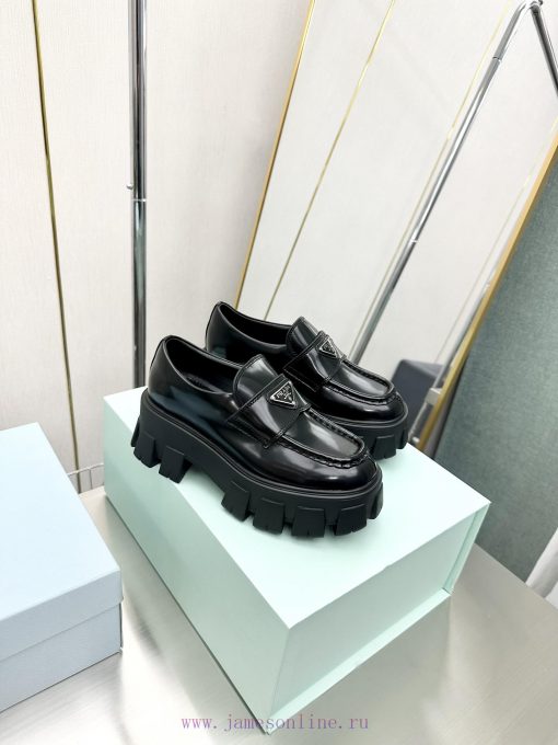 Top tierPrada 2023 Autumn/Winter High Heels loafersClassic high-heeled thick heel triangle lo9ed1cxw