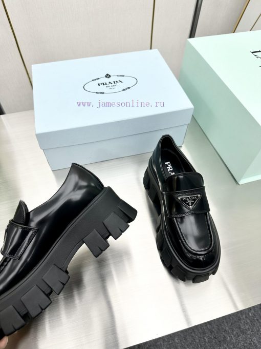 Top tierPrada 2023 Autumn/Winter High Heels loafersClassic high-heeled thick heel triangle lo9ed1cxw - Image 10