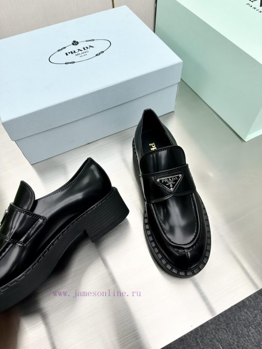 Top tierPrada 2023 Autumn/Winter High Heels loafersClassic high-heeled thick heel triangle l4e9w69ga - Image 8