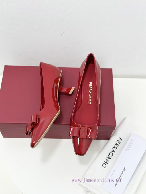 SF salvatore Ferraga * o Ferragamo's new vara patent leather bow small square toe single shomb20ntyy - Image 5