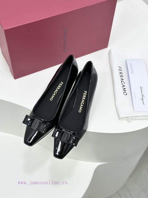 SF salvatore Ferraga * o Ferragamo's new vara patent leather bow small square toe single shoktgmxi0c - Image 3