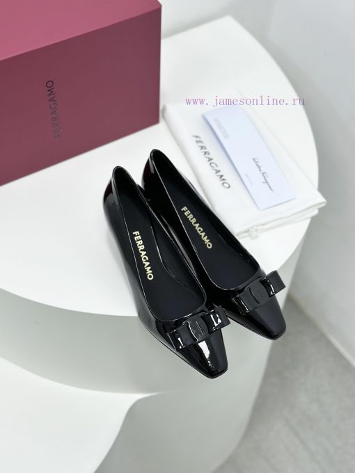 SF salvatore Ferraga * o Ferragamo's new vara patent leather bow small square toe single shoktgmxi0c - Image 4