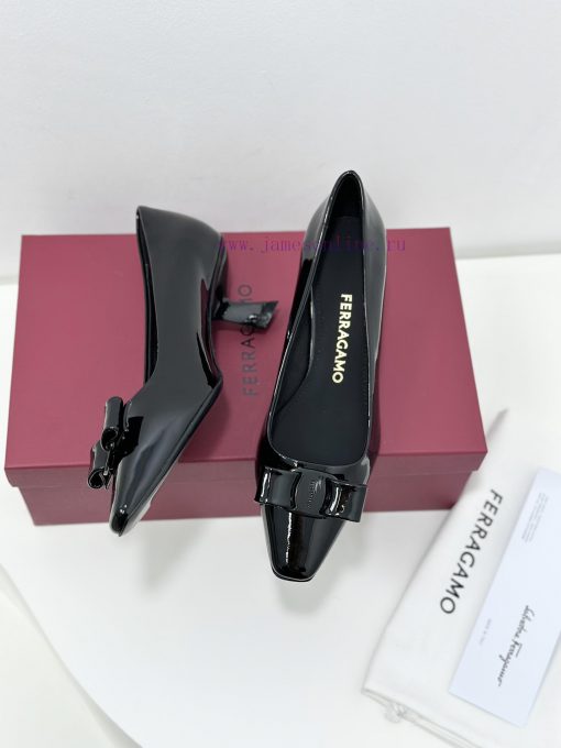 SF salvatore Ferraga * o Ferragamo's new vara patent leather bow small square toe single shoktgmxi0c - Image 5