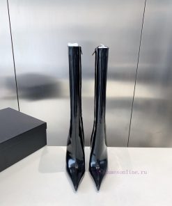 P00Versace Fansi Zhe pointed high-heeled bootsImported pearl cowhide upper with open edges, u9l6hp11