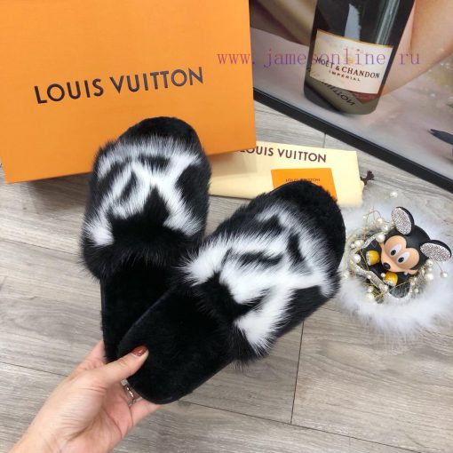 LV Home Limited Edition Full mink fur Home Hotel Slippers Fur SlippersThe entire shoe upper 3v8nyxjp - Image 4