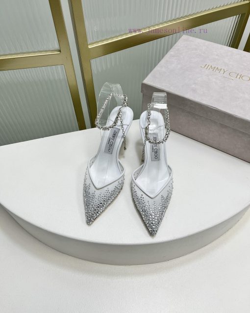 Jimmy Ch * o's new Y-shaped high-heeled fishmouth sandals/mesh studded pointed single shoes/npaiygr8