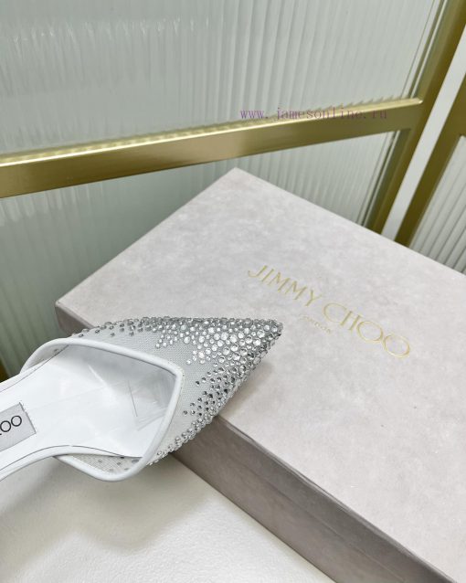 Jimmy Ch * o's new Y-shaped high-heeled fishmouth sandals/mesh studded pointed single shoes/npaiygr8 - Image 9