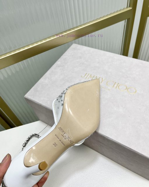 Jimmy Ch * o's new Y-shaped high-heeled fishmouth sandals/mesh studded pointed single shoes/npaiygr8 - Image 10