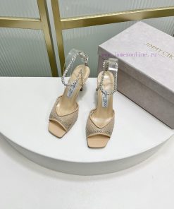 Jimmy Ch * o's new Y-shaped high-heeled fishmouth sandals/mesh studded pointed single shoes/phg46vpw