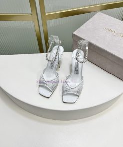 Jimmy Ch * o's new Y-shaped high-heeled fishmouth sandals/mesh studded pointed single shoes/kf2ni9ux